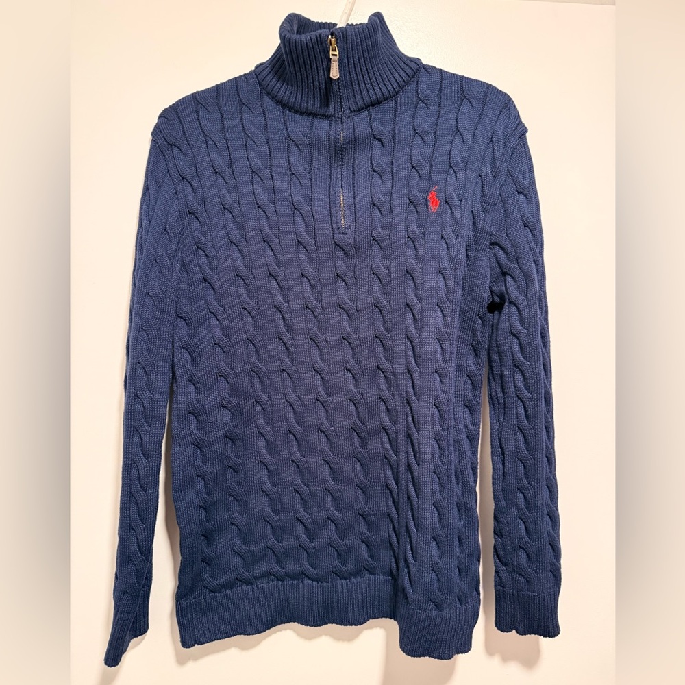 Polo Ralph Lauren Navy Blue Cable Knit Zip Sweater